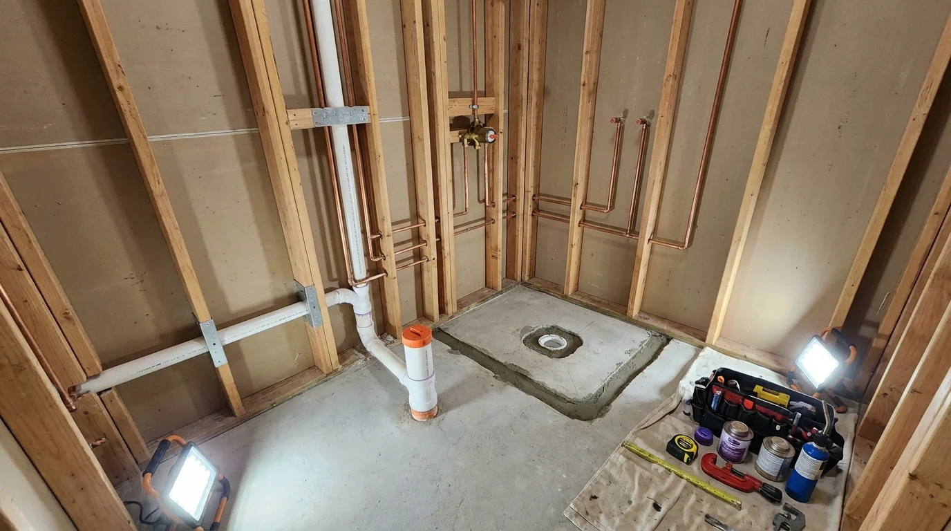 Bathroom rough-in plumbing during remodel by Johns Plumbing LLC in Palm Beach Gardens