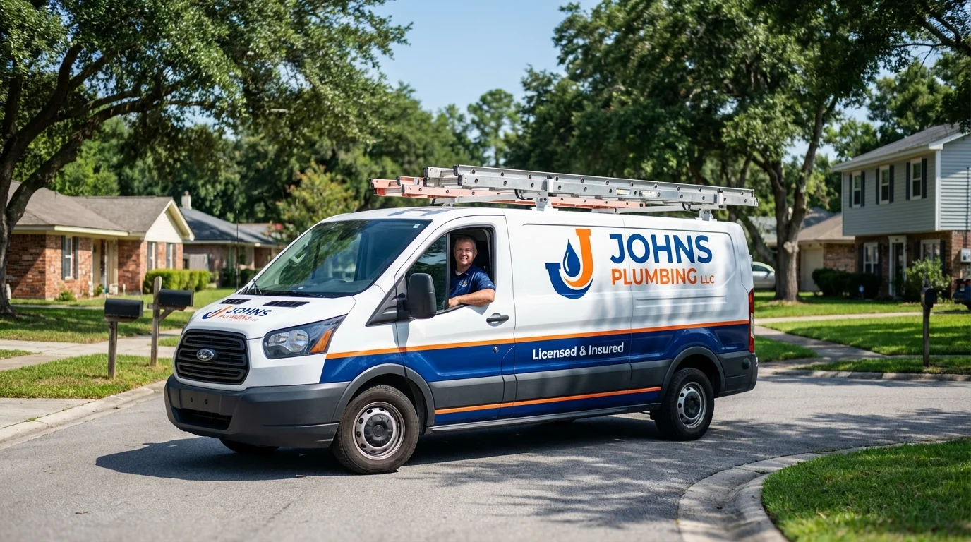 Johns Plumbing LLC service van in Palm Beach Gardens, FL
