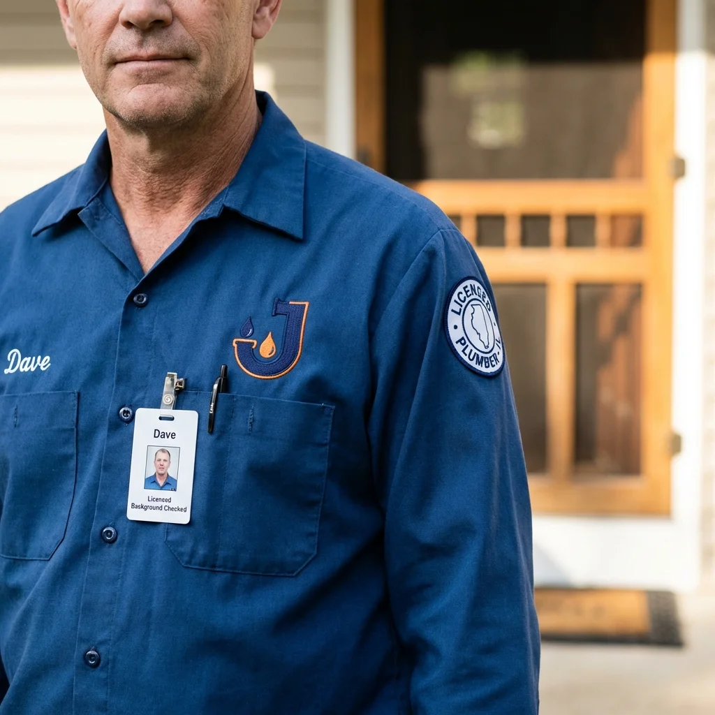 Licensed plumber showing ID badge in Palm Beach Gardens, FL