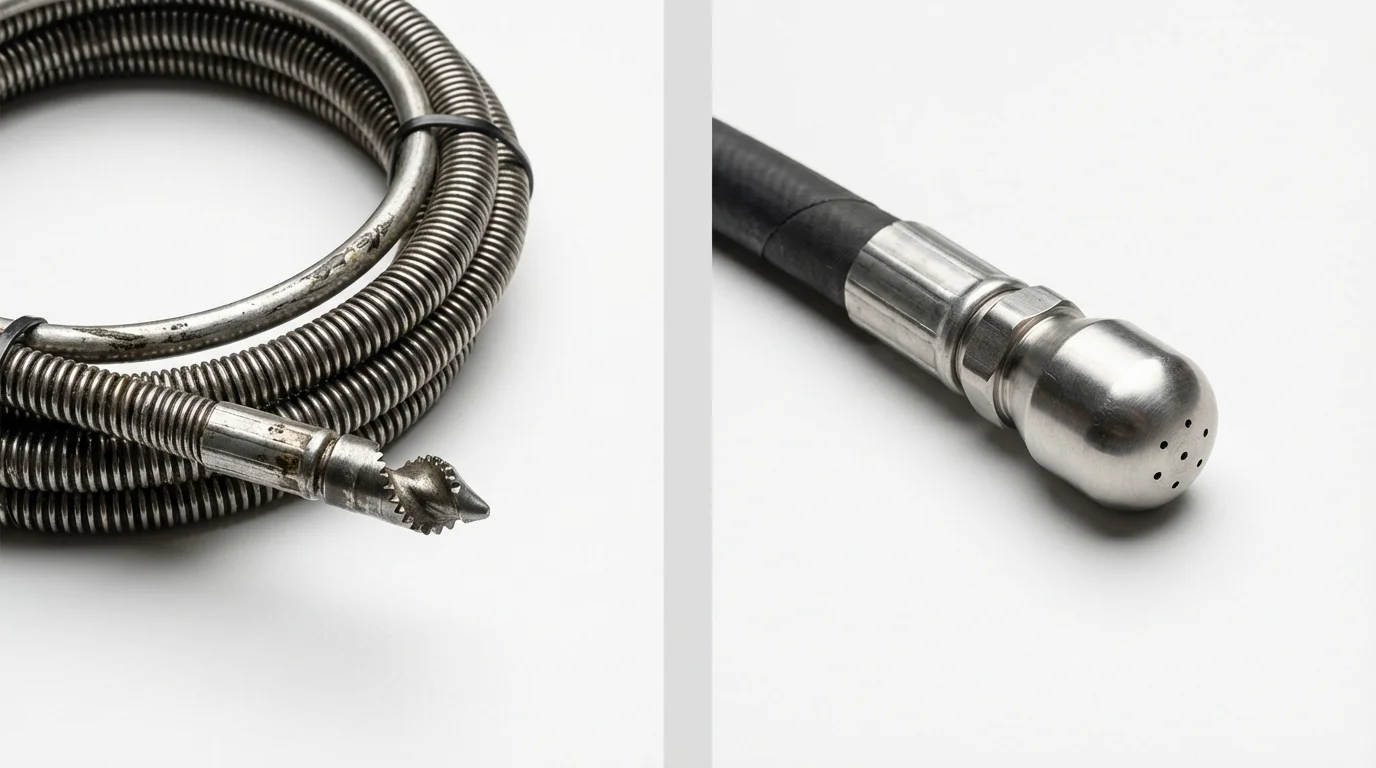 Drain snake cable and hydro jetting nozzle used for drain cleaning in Palm Beach Gardens, FL