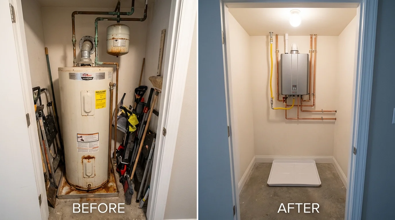 Tank water heater versus wall-mounted tankless unit comparison for Palm Beach Gardens, FL homeowners