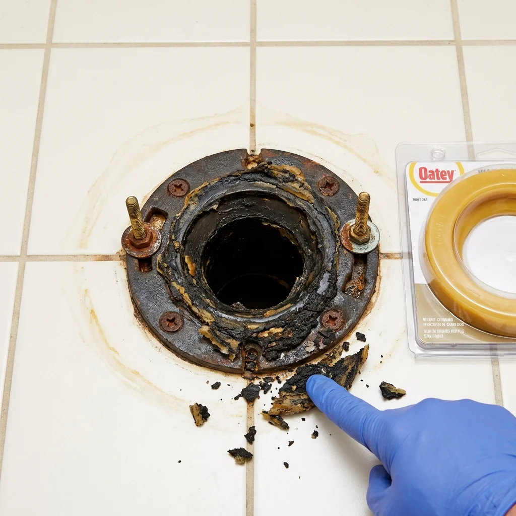 Failed wax ring showing water seepage at the base of a toilet in a Palm Beach Gardens, FL home