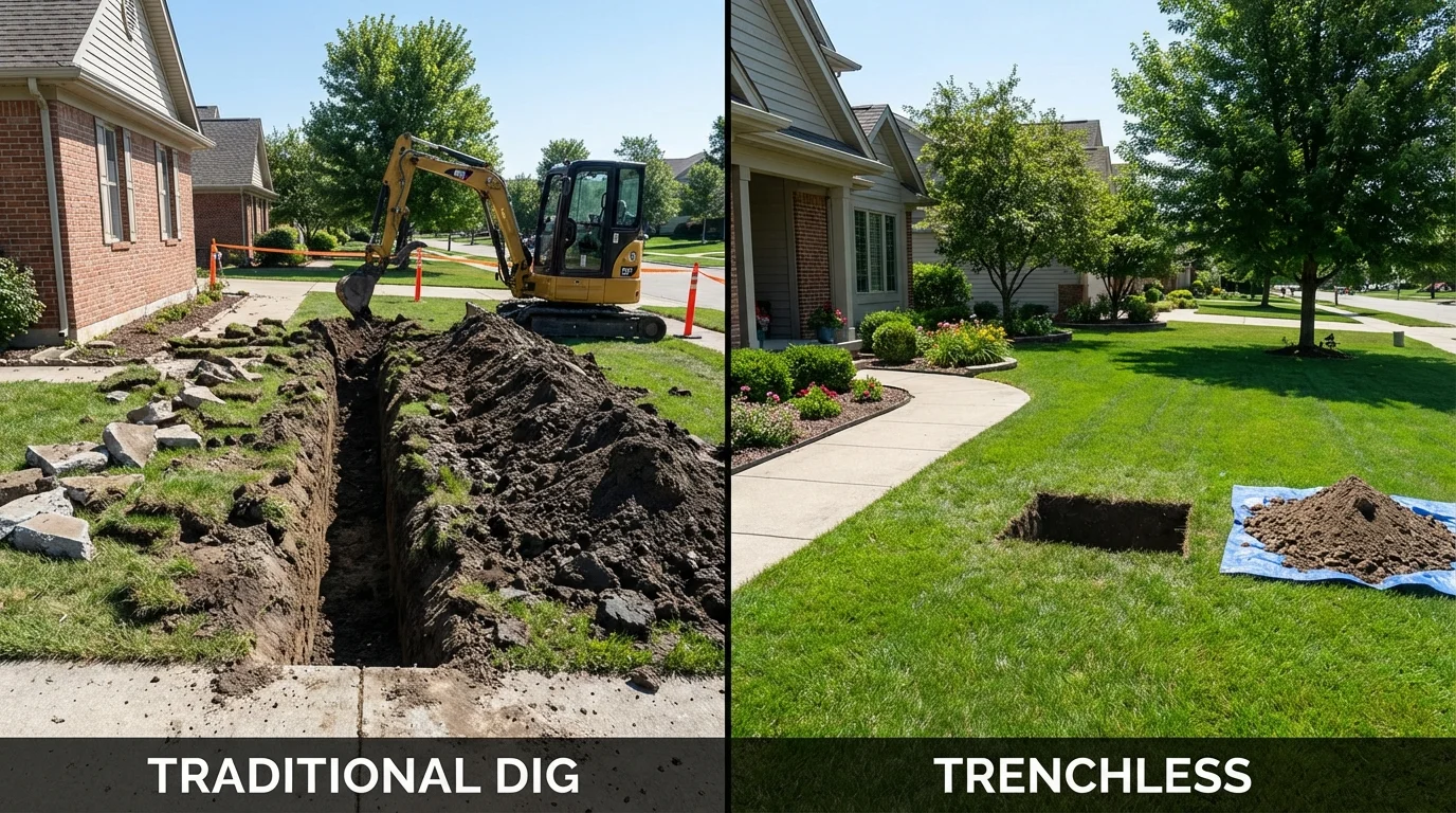 Trenchless sewer repair with minimal yard damage versus traditional excavation in Palm Beach Gardens, FL